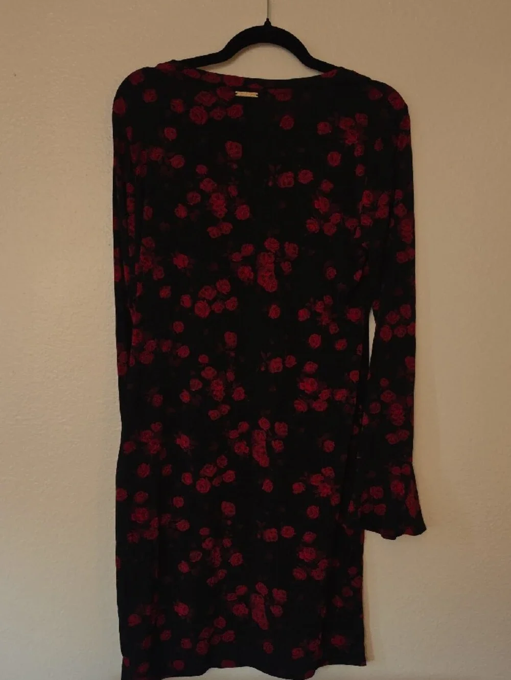 Michael Kors Black Long Sleeve Dress with Red Rose Print